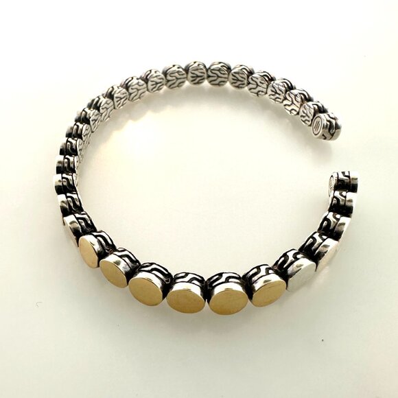 925 Sterling Silver & 18K Yellow Gold John Hardy Dot Flex Cuff Bracelet - 7" - Picture 3 of 14